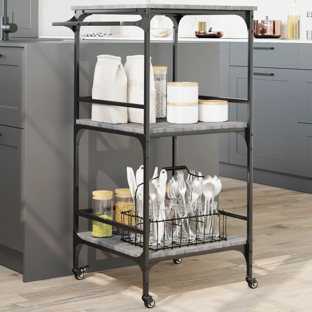 vidaXL Chariot de cuisine sonoma gris 60,5x50x105 cm bois d'ingénierie