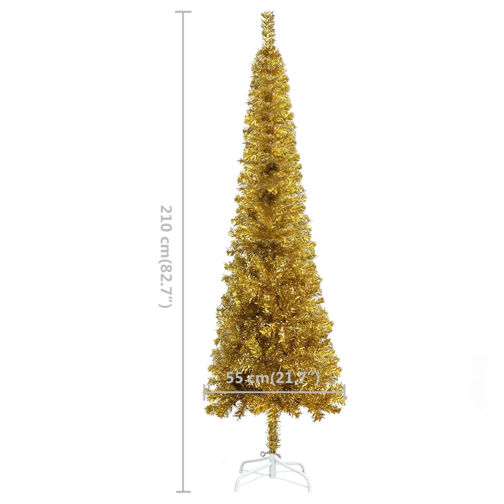 vidaXL Arbre de Noël mince pré-éclairé doré 210 cm