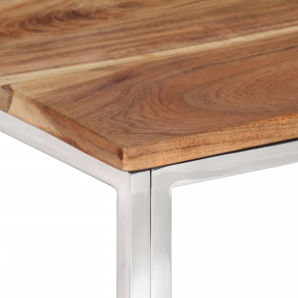 vidaXL Table basse argenté acier inoxydable et bois massif d'acacia