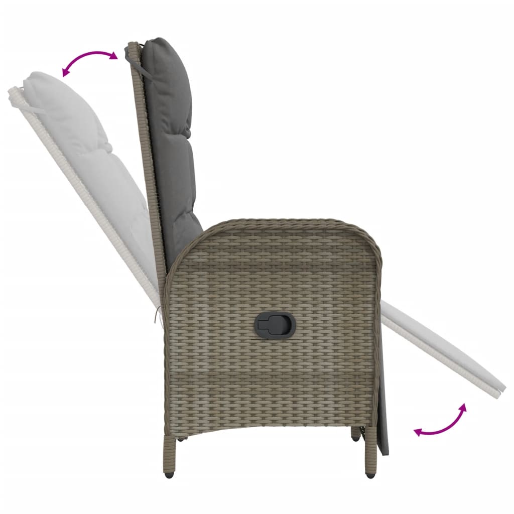 vidaXL Chaises inclinables de jardin 2pcs et table gris résine tressée