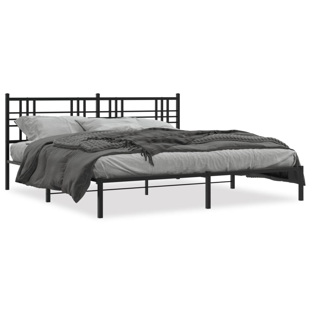 vidaXL Cadre de lit métal sans matelas avec tête de lit noir 200x200cm