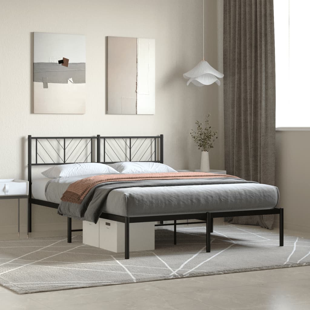 vidaXL Cadre de lit métal sans matelas avec tête de lit noir 150x200cm