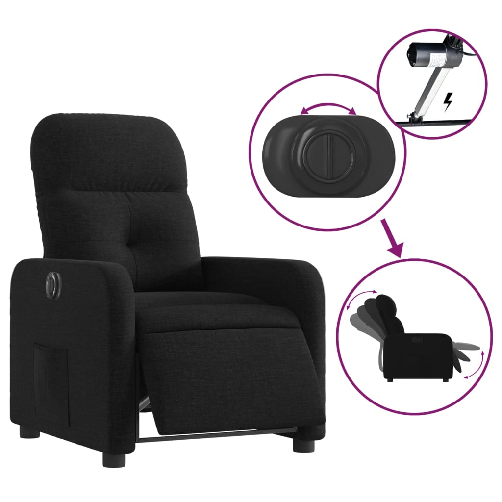 vidaXL Fauteuil inclinable électrique Noir Tissu