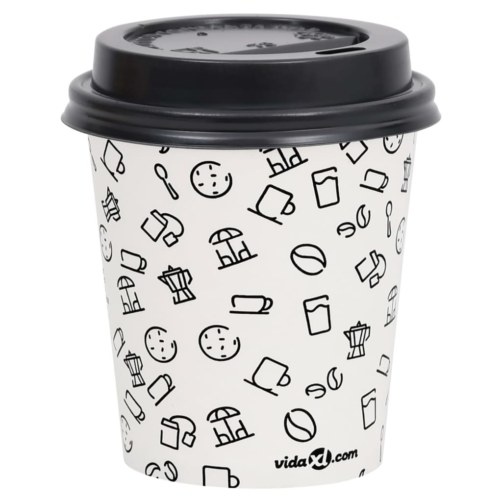vidaXL Tasses à café en papier et couvercles 200 ml 100 pcs Blanc/noir