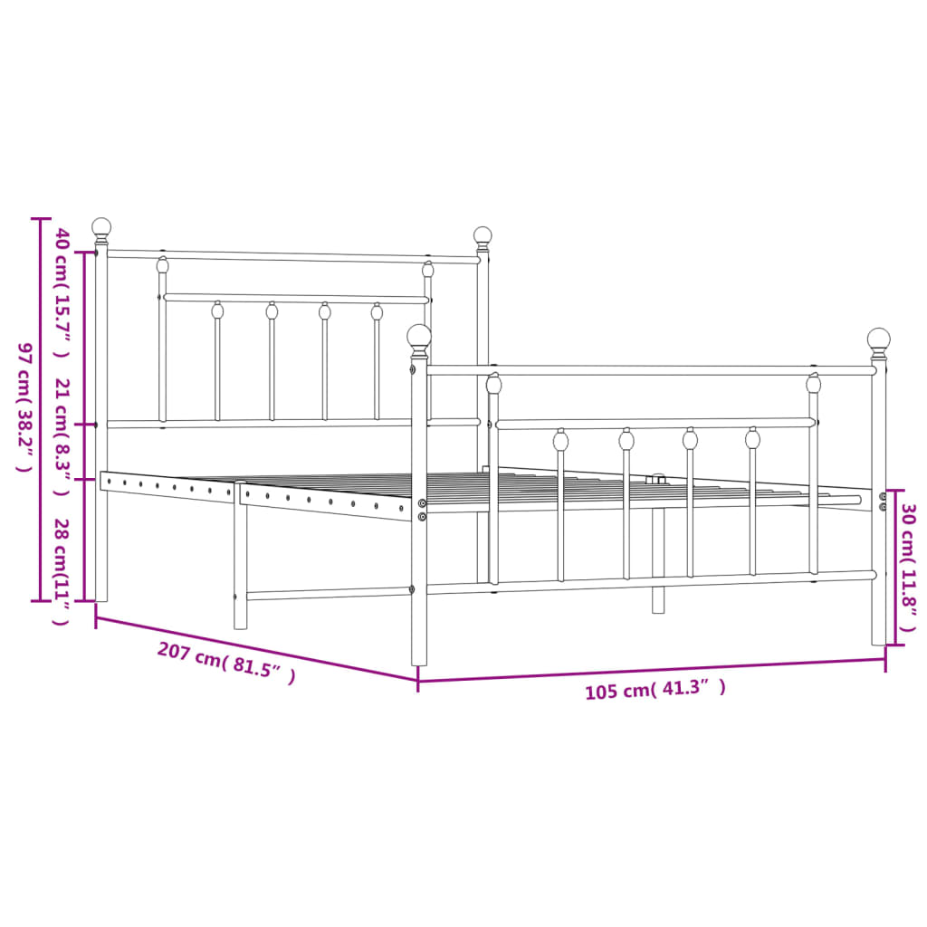 vidaXL Cadre de lit métal sans matelas et pied de lit blanc 100x200 cm