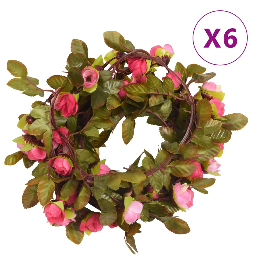 vidaXL Guirlandes de fleurs de Noël 6 pcs rose 215 cm