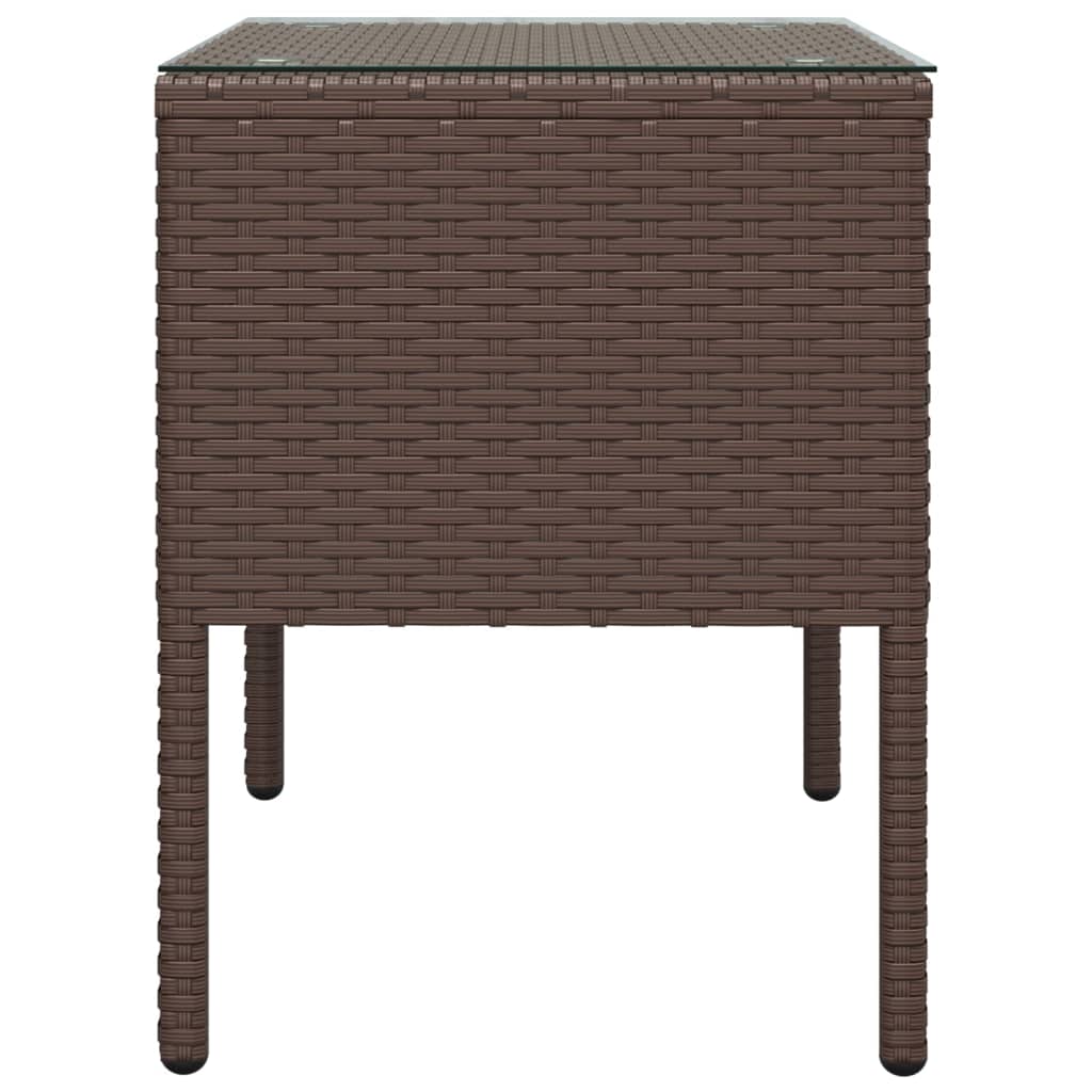 vidaXL Table d'appoint marron 53x37x48 cm poly rotin et verre trempé