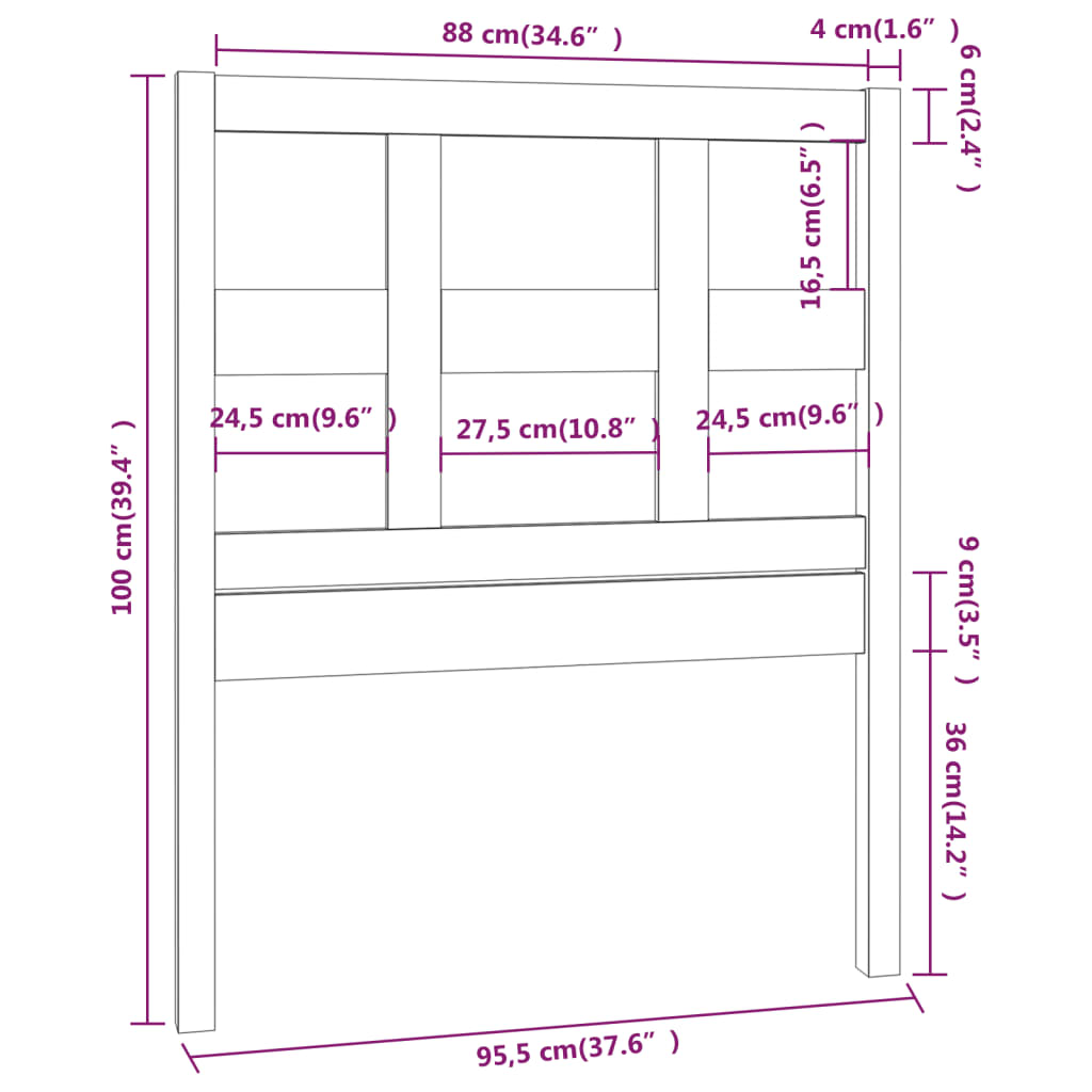 vidaXL Tête de lit Noir 95,5x4x100 cm Bois massif de pin