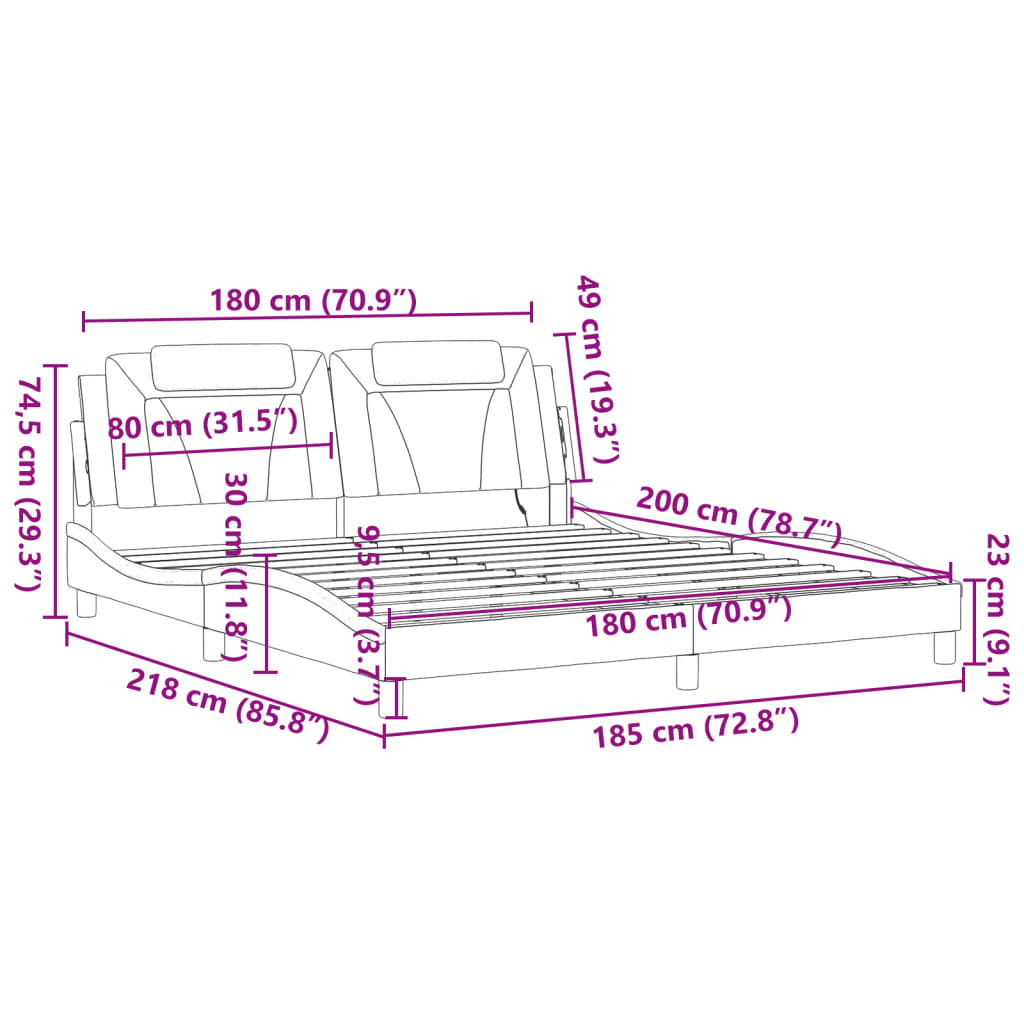 vidaXL Cadre de lit avec LED sans matelas noir et blanc 180x200 cm