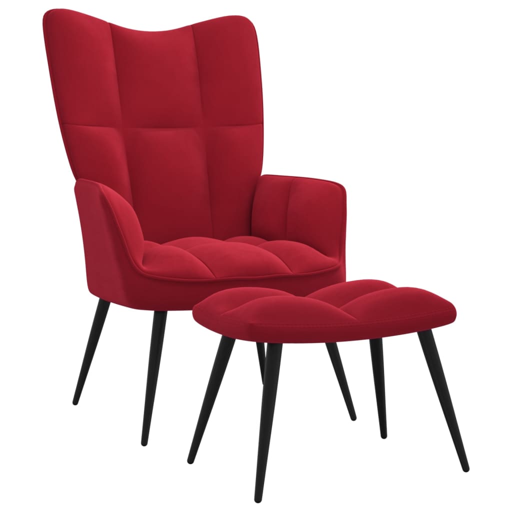 vidaXL Chaise de relaxation avec tabouret Rouge bordeaux Velours