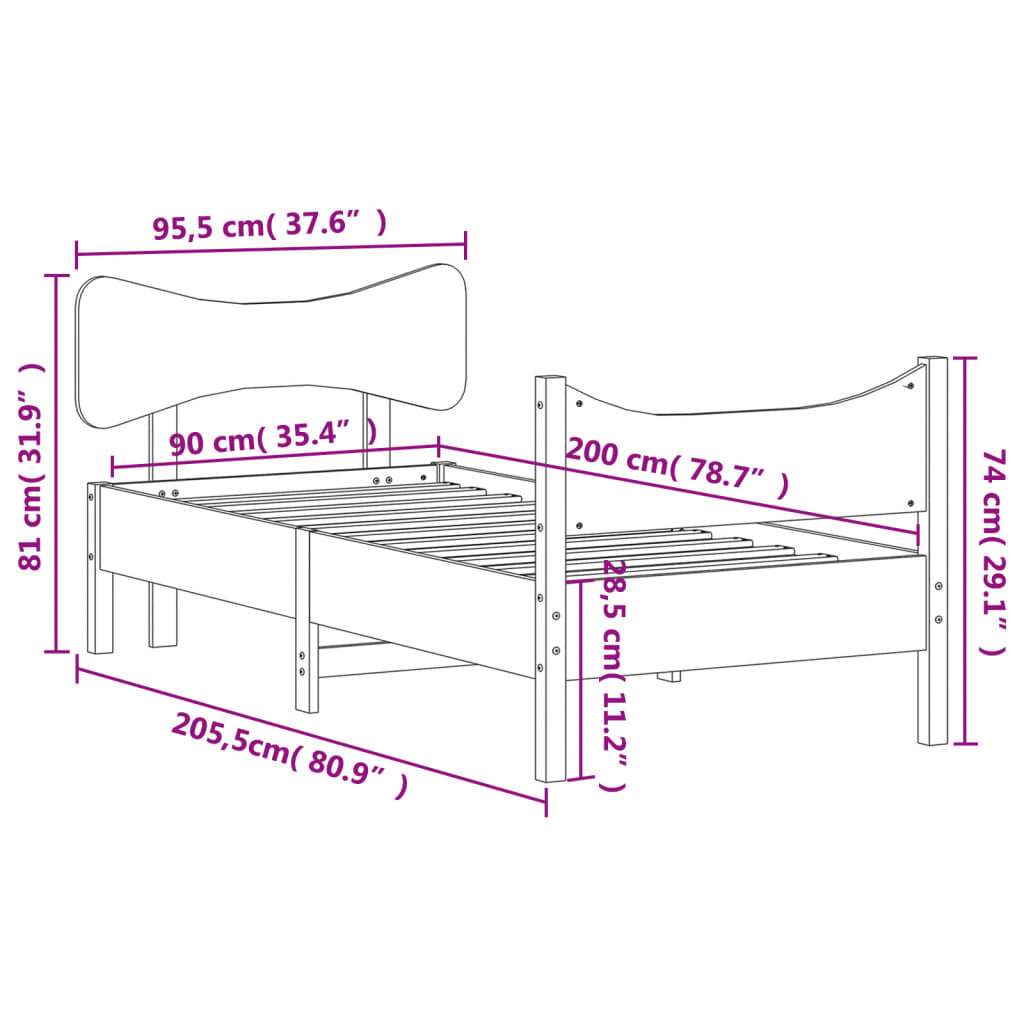 vidaXL Cadre de lit sans matelas blanc 90x200 cm bois de pin massif