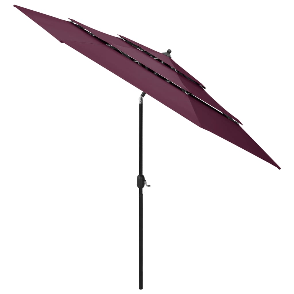 vidaXL Parasol de jardin à 3 niveaux mât en aluminium rouge bordeaux