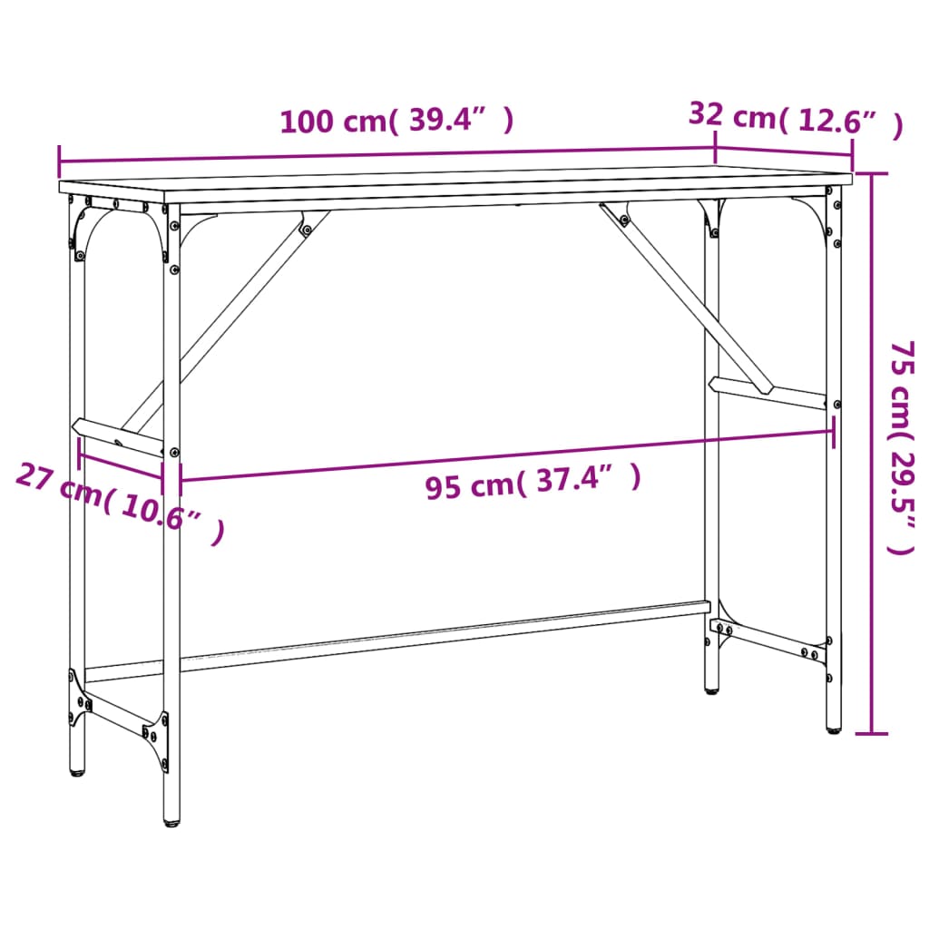 vidaXL Table console chêne fumé 100x32x75 cm bois d'ingénierie