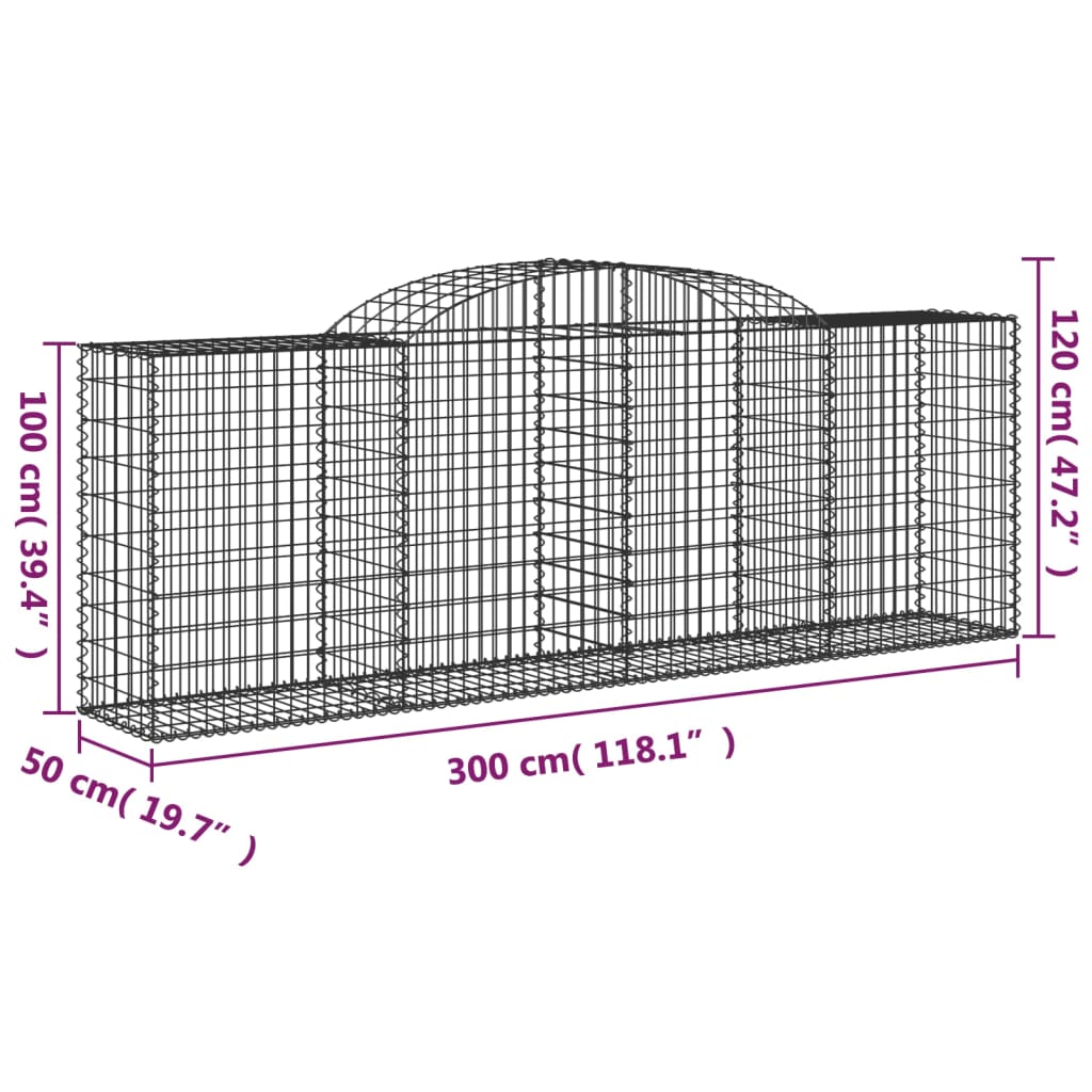 vidaXL Paniers à gabions arqués 13 pcs 300x50x100/120 cm fer galvanisé