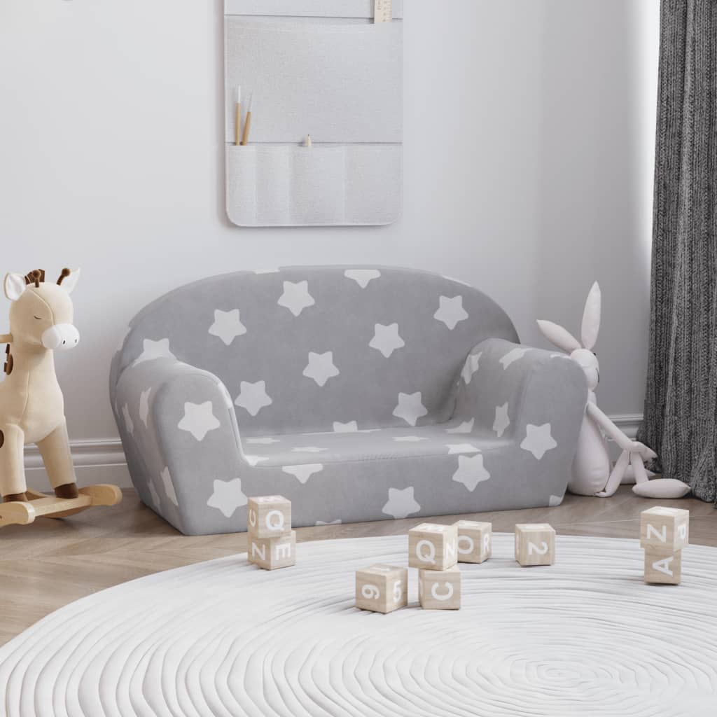 vidaXL Canapé enfants 2 places gris clair avec étoiles peluche douce