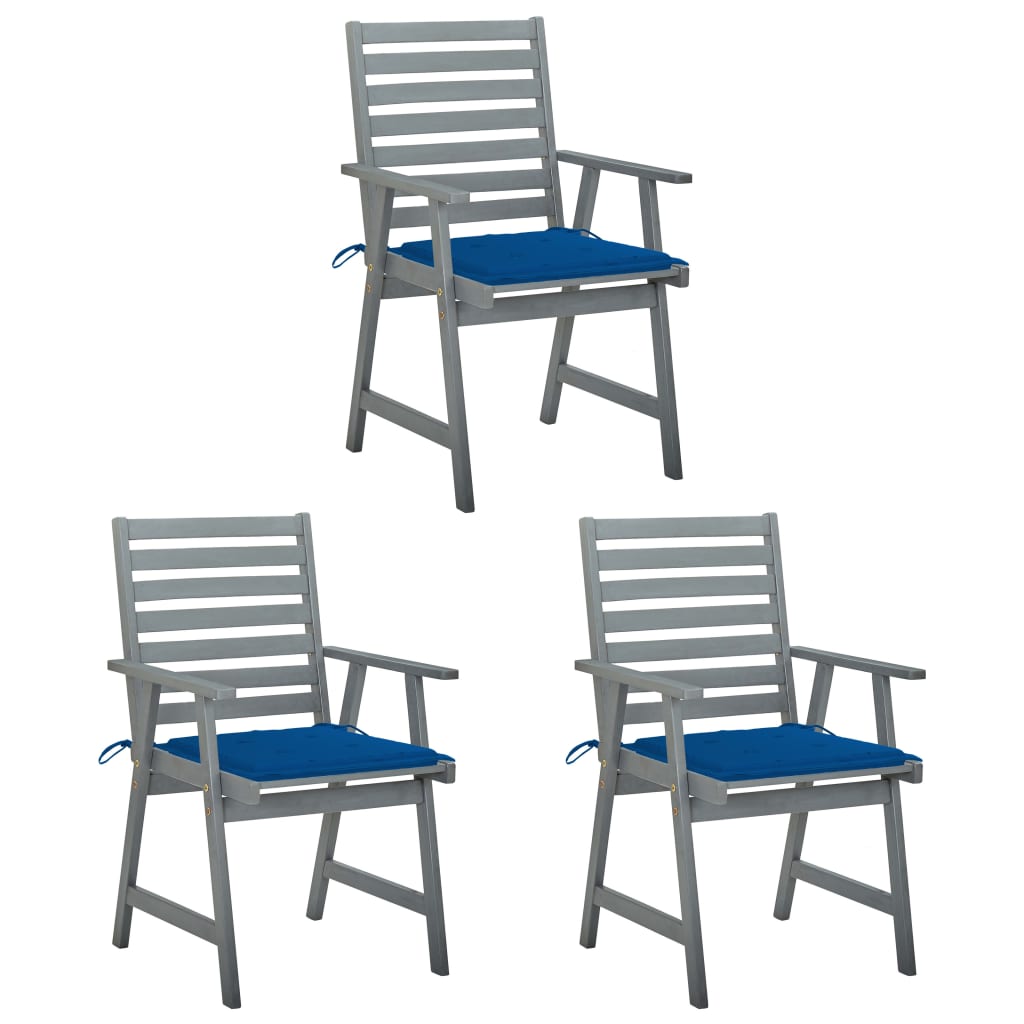 vidaXL Chaises à dîner d'extérieur 3 pcs avec coussins Acacia massif