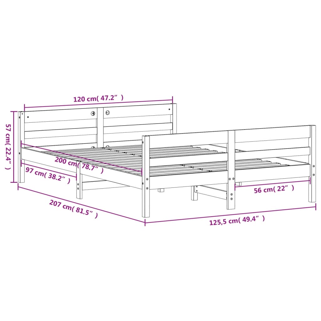 vidaXL Cadre de lit sans matelas cire marron 120x200cm bois pin massif