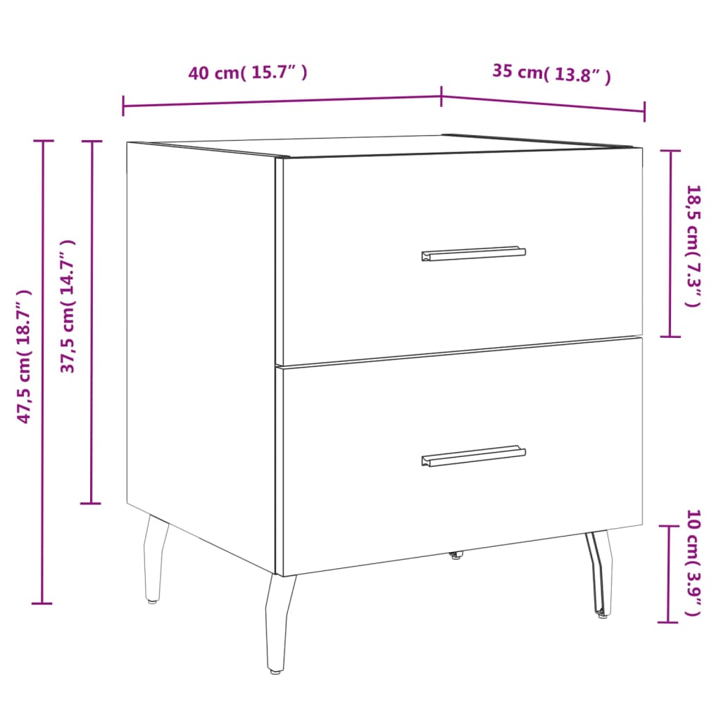 vidaXL Tables de chevet 2 pcs sonoma gris 40x35x47,5 cm