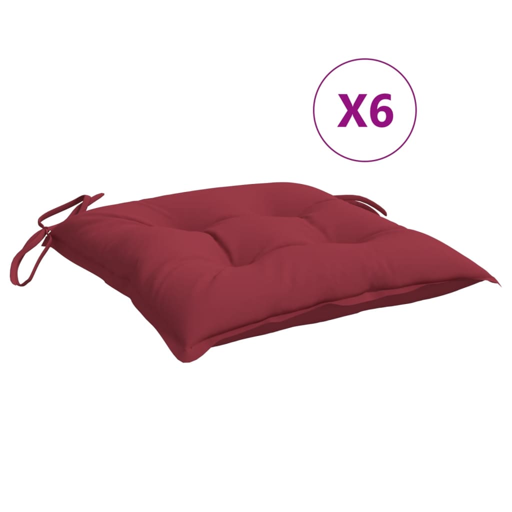 vidaXL Coussins de chaise lot de 6 rouge bordeaux 40x40x7 cm