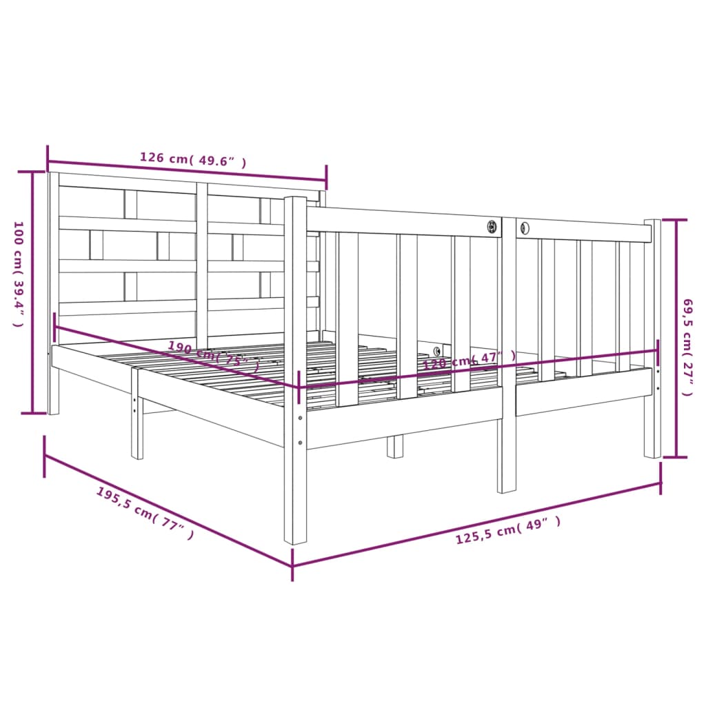 vidaXL Cadre de lit bois de pin massif 120x190 cm petit double