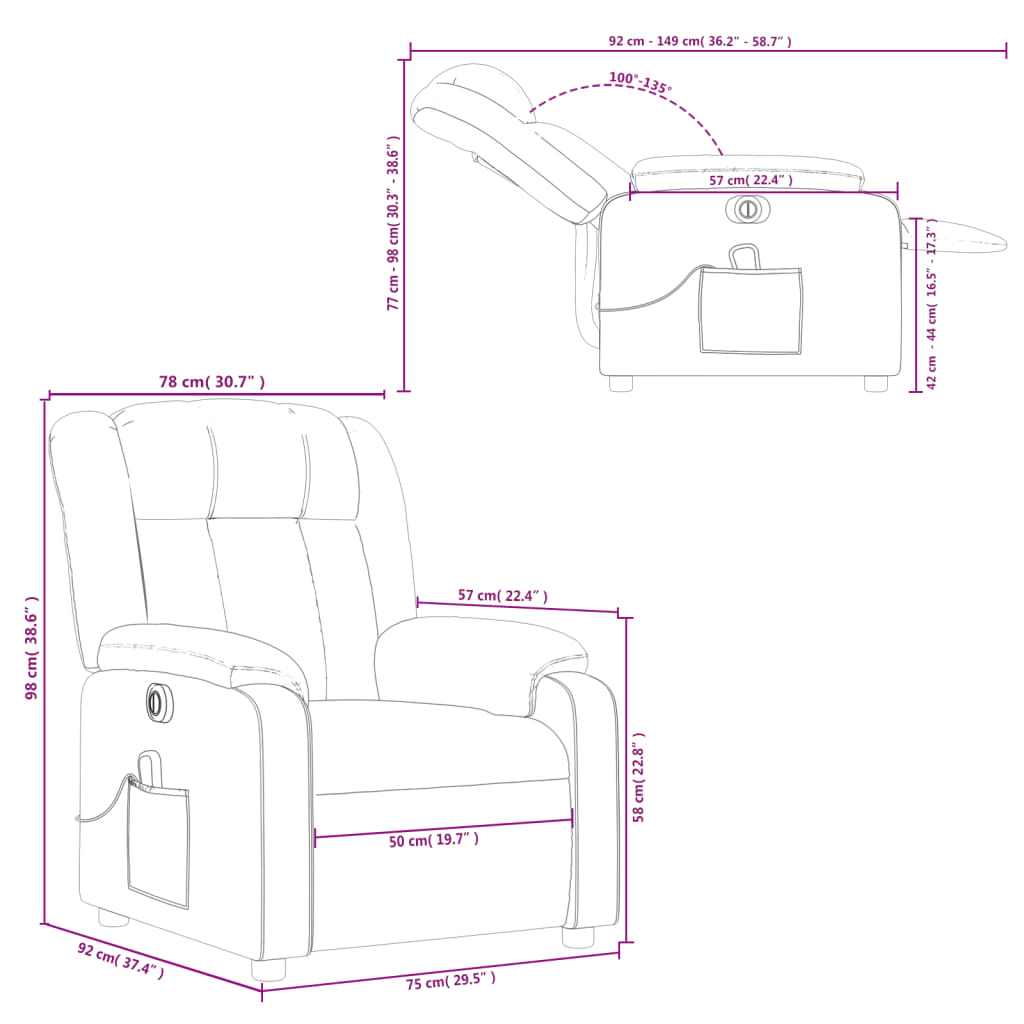 vidaXL Fauteuil de massage inclinable électrique Taupe Tissu