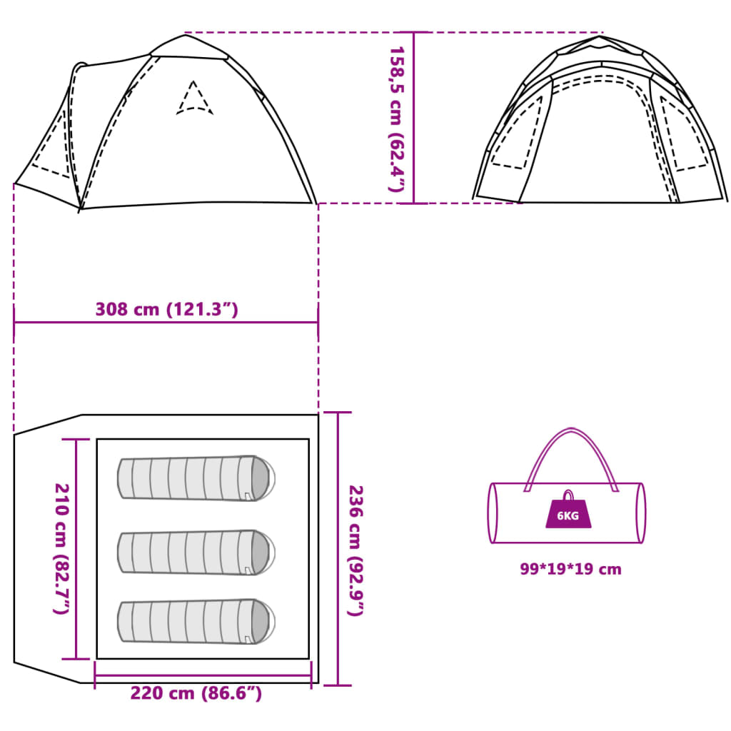 vidaXL Tente de camping à dôme 3 personnes bleu libération rapide