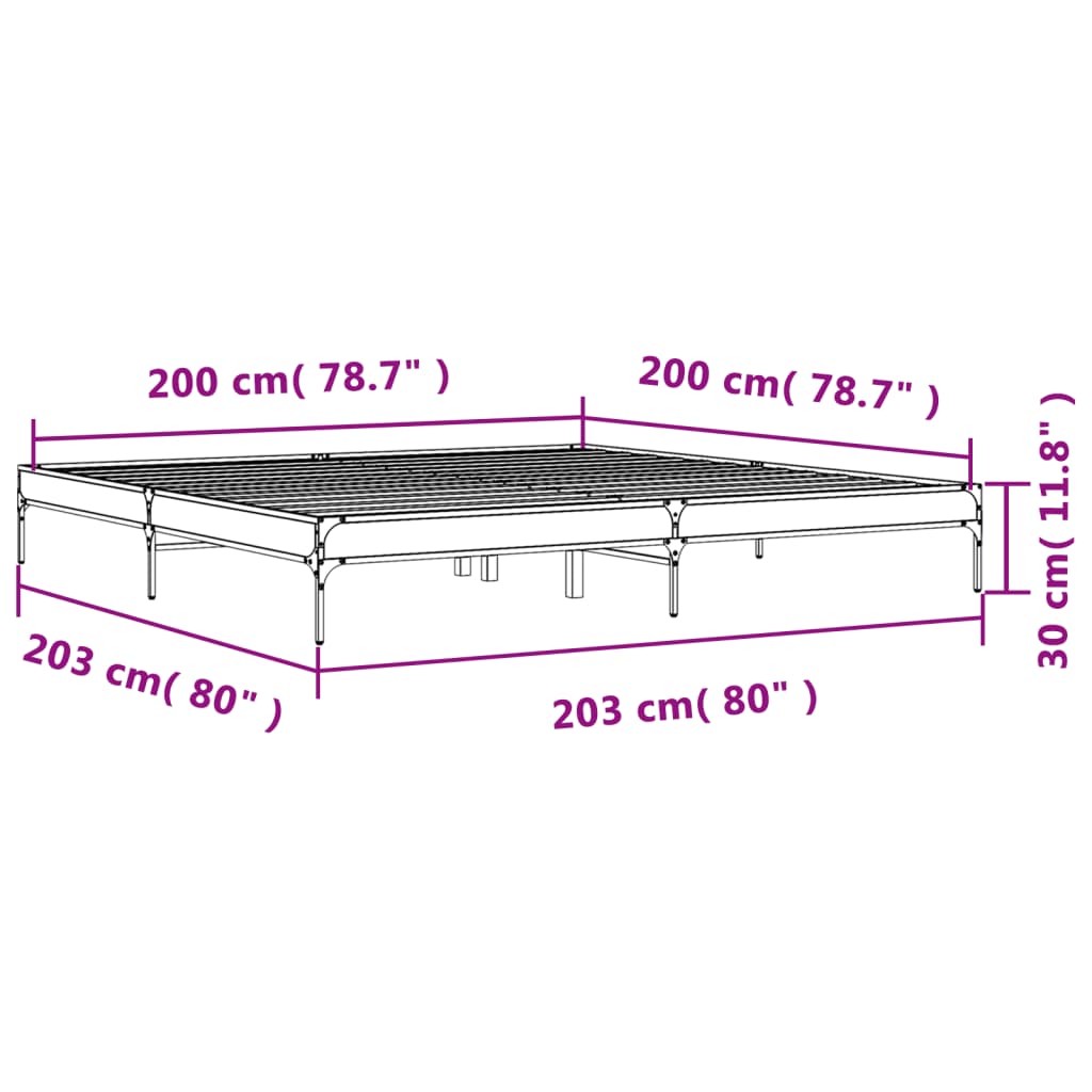 vidaXL Cadre de lit chêne fumé 200x200 cm bois d'ingénierie et métal