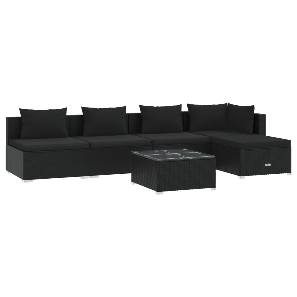 vidaXL Salon de jardin 6 pcs avec coussins Résine tressée Noir