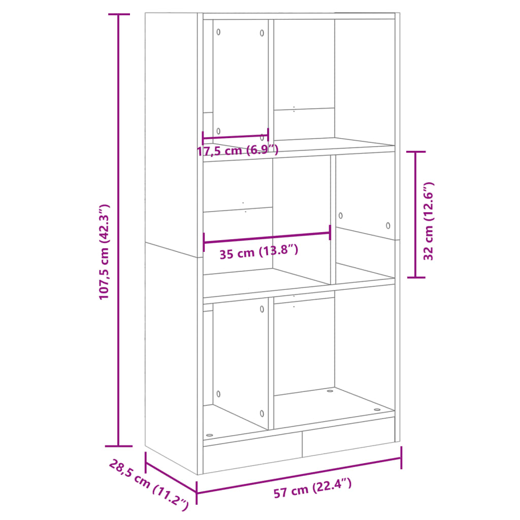 vidaXL Bibliothèque noir 57x28,5x107,5 cm bois d'ingénierie