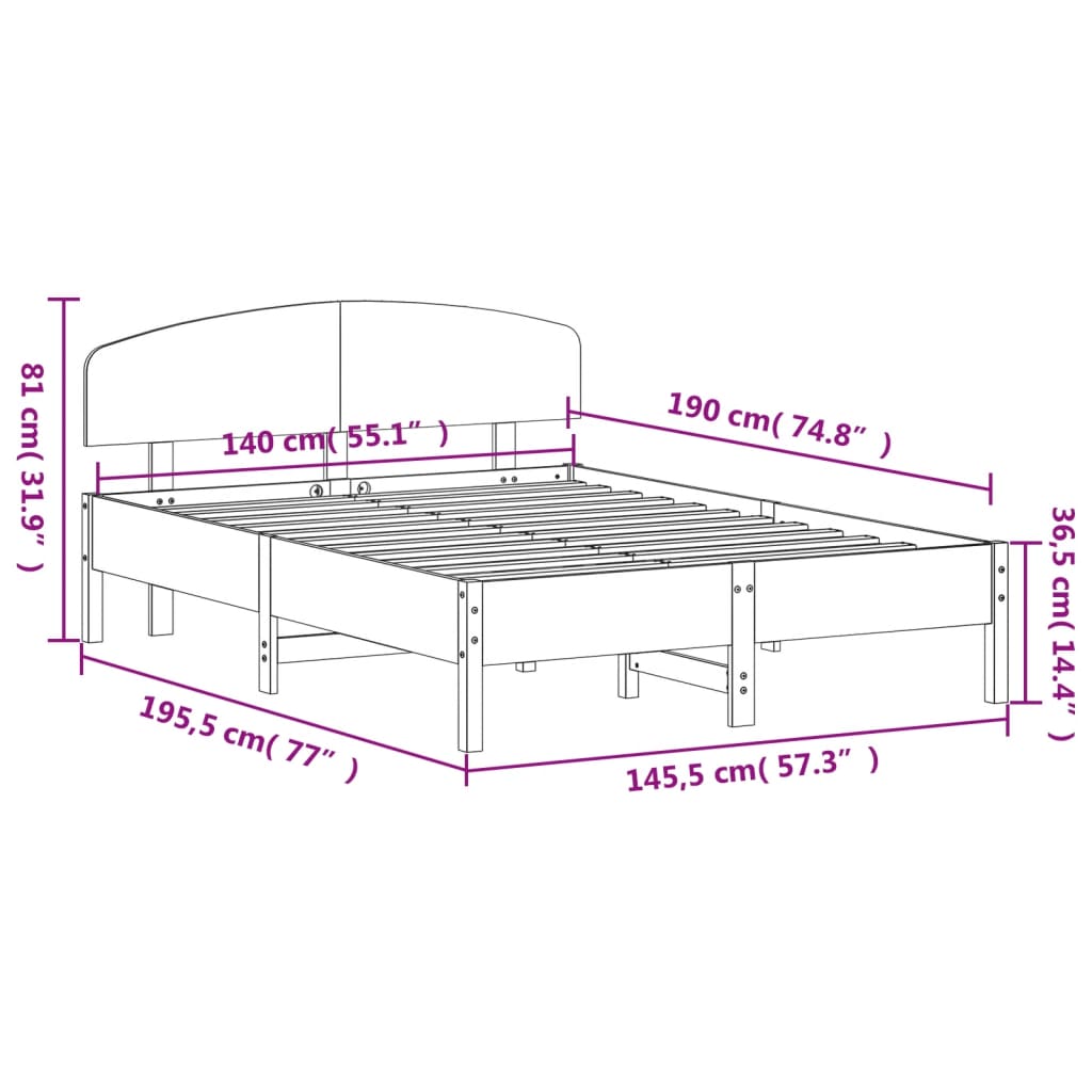 vidaXL Cadre de lit sans matelas blanc 140x190 cm bois de pin massif