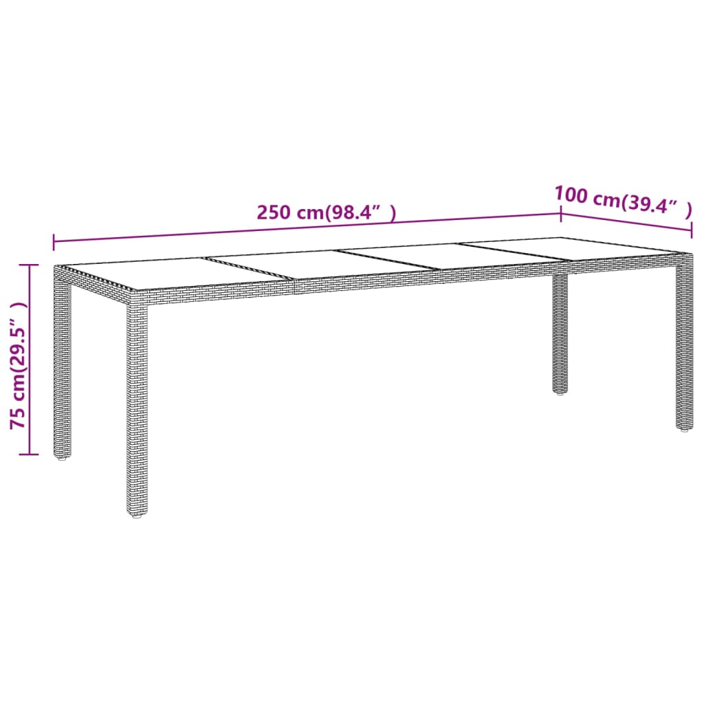 vidaXL Table de jardin avec dessus en verre marron résine tressée