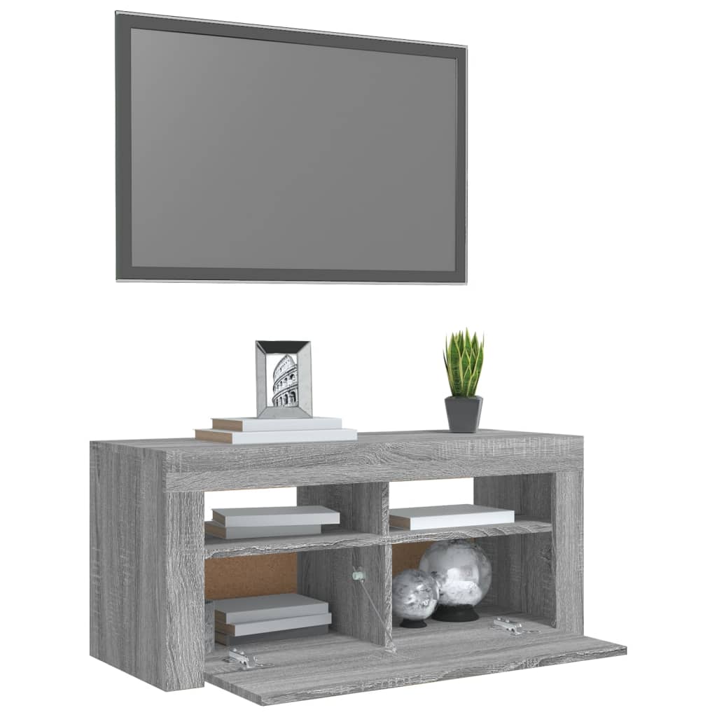 vidaXL Meuble TV avec lumières LED Sonoma gris 90x35x40 cm