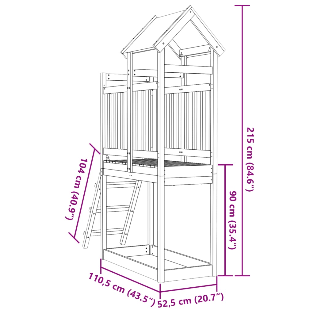 vidaXL Tour de jeu avec échelle 110,5x52,5x215 cm bois de pin imprégné