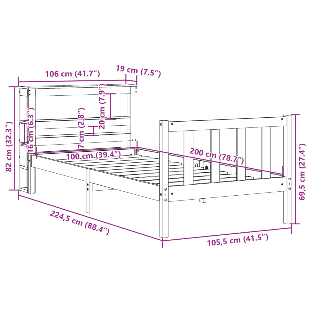 vidaXL Cadre de lit et tête de lit sans matelas cire marron 100x200 cm