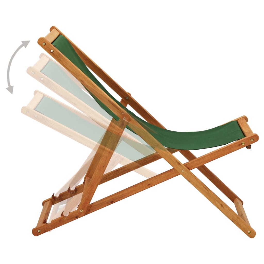 vidaXL Chaise pliable de plage Bois d'eucalyptus et tissu Vert