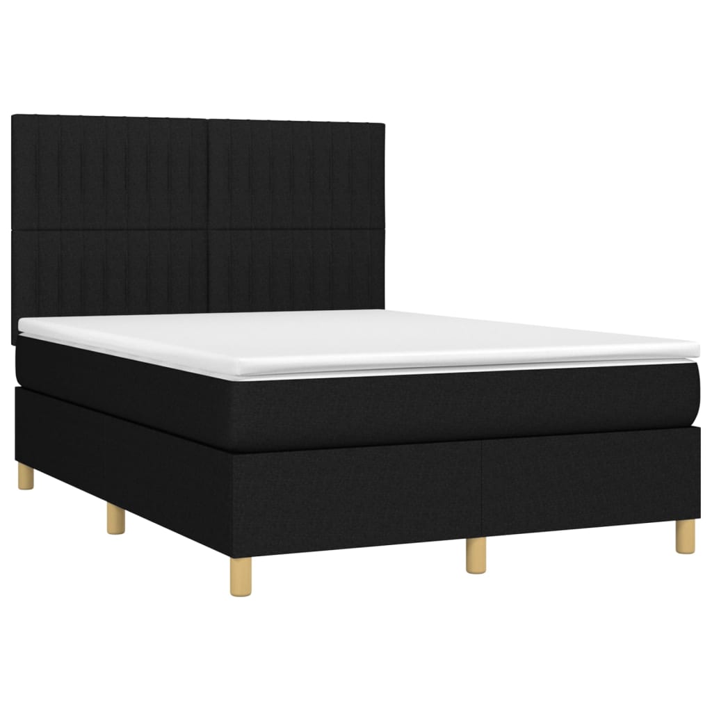 vidaXL Sommier à lattes de lit et matelas et LED Noir 140x200 cm Tissu