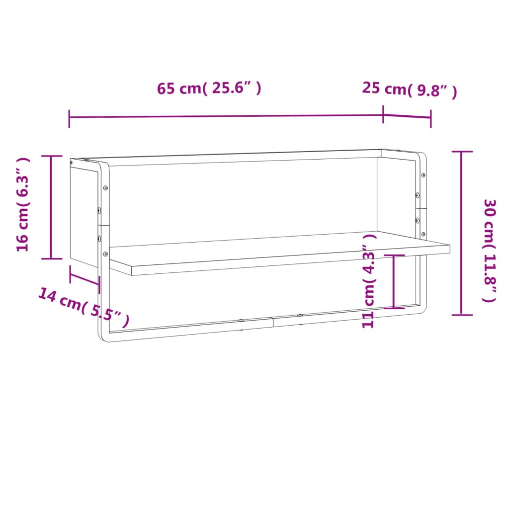 vidaXL Étagère murale avec barre chêne fumé 65x25x30 cm