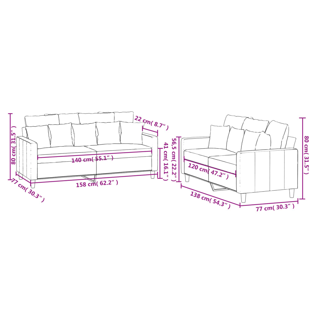 vidaXL Ensemble de canapés 2 pcs avec coussins Gris clair Velours