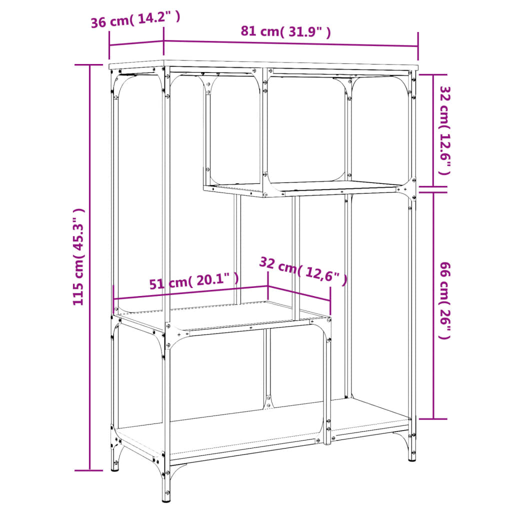 vidaXL Bibliothèque chêne fumé 81x36x115 cm bois ingénierie et acier