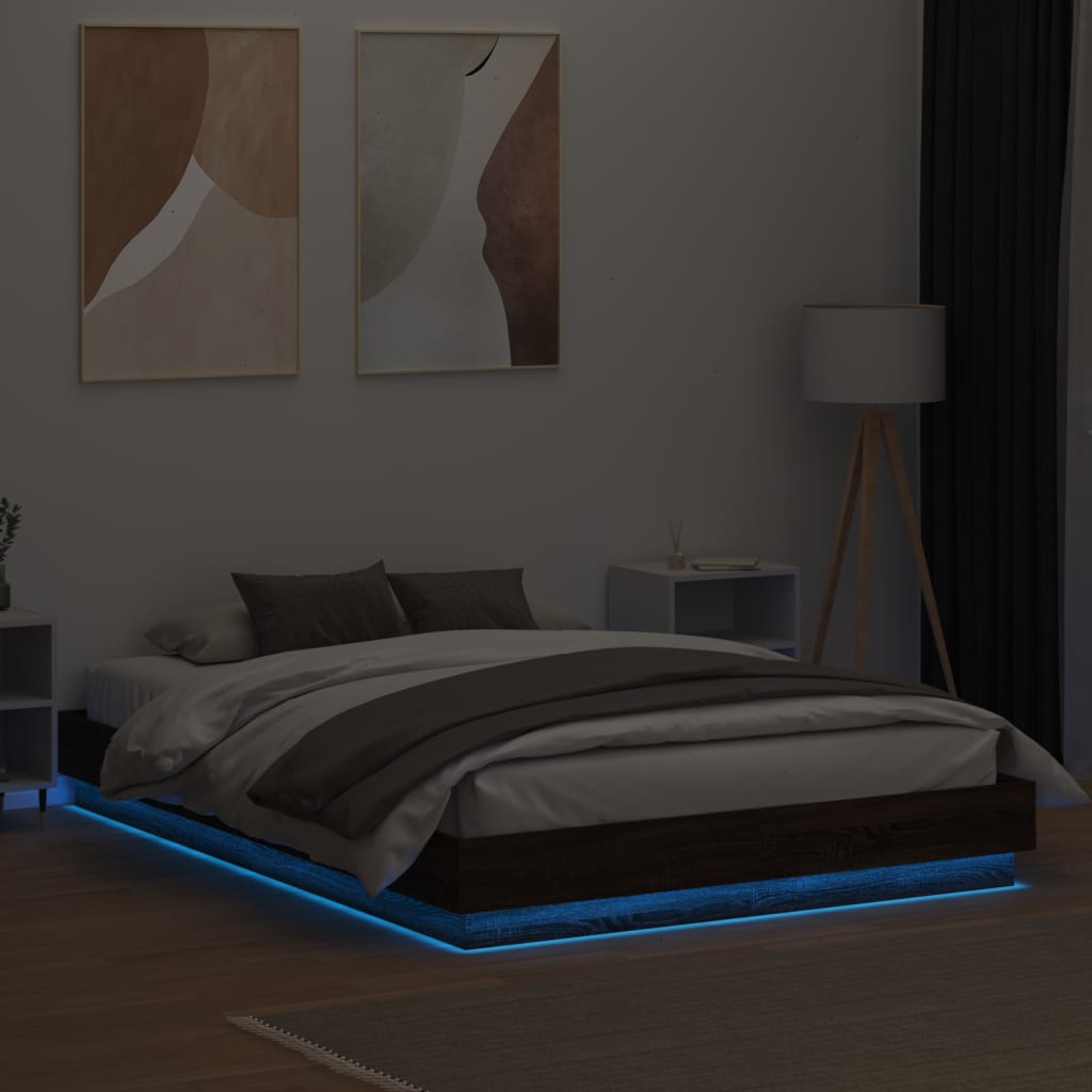 vidaXL Cadre de lit avec lumières LED chêne marron 150x200 cm