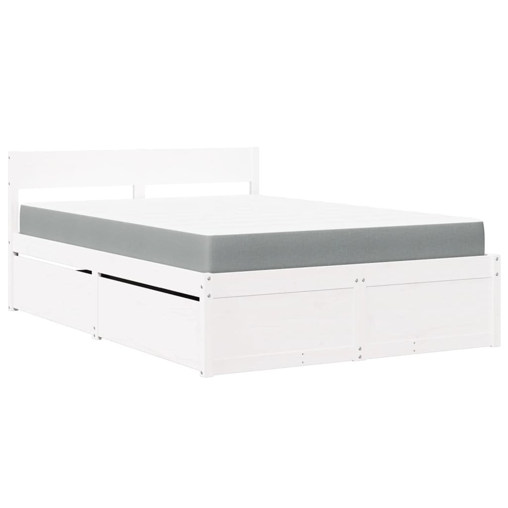 vidaXL Lit avec tiroirs et matelas blanc 140x190 cm bois massif de pin