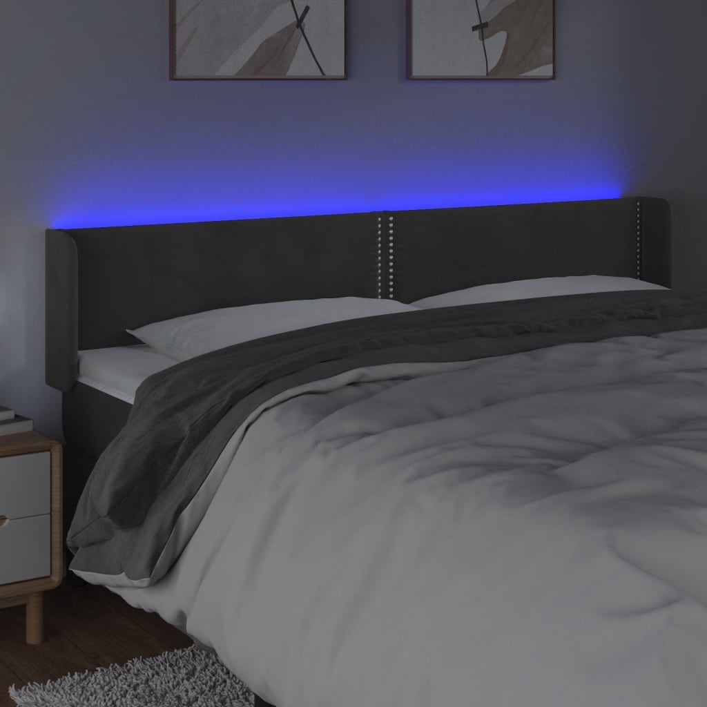 vidaXL Tête de lit à LED Gris foncé 163x16x78/88 cm Velours