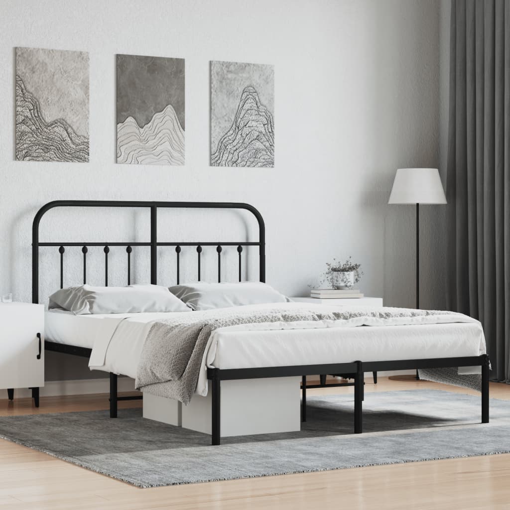 vidaXL Cadre de lit métal sans matelas avec tête de lit noir 135x190cm