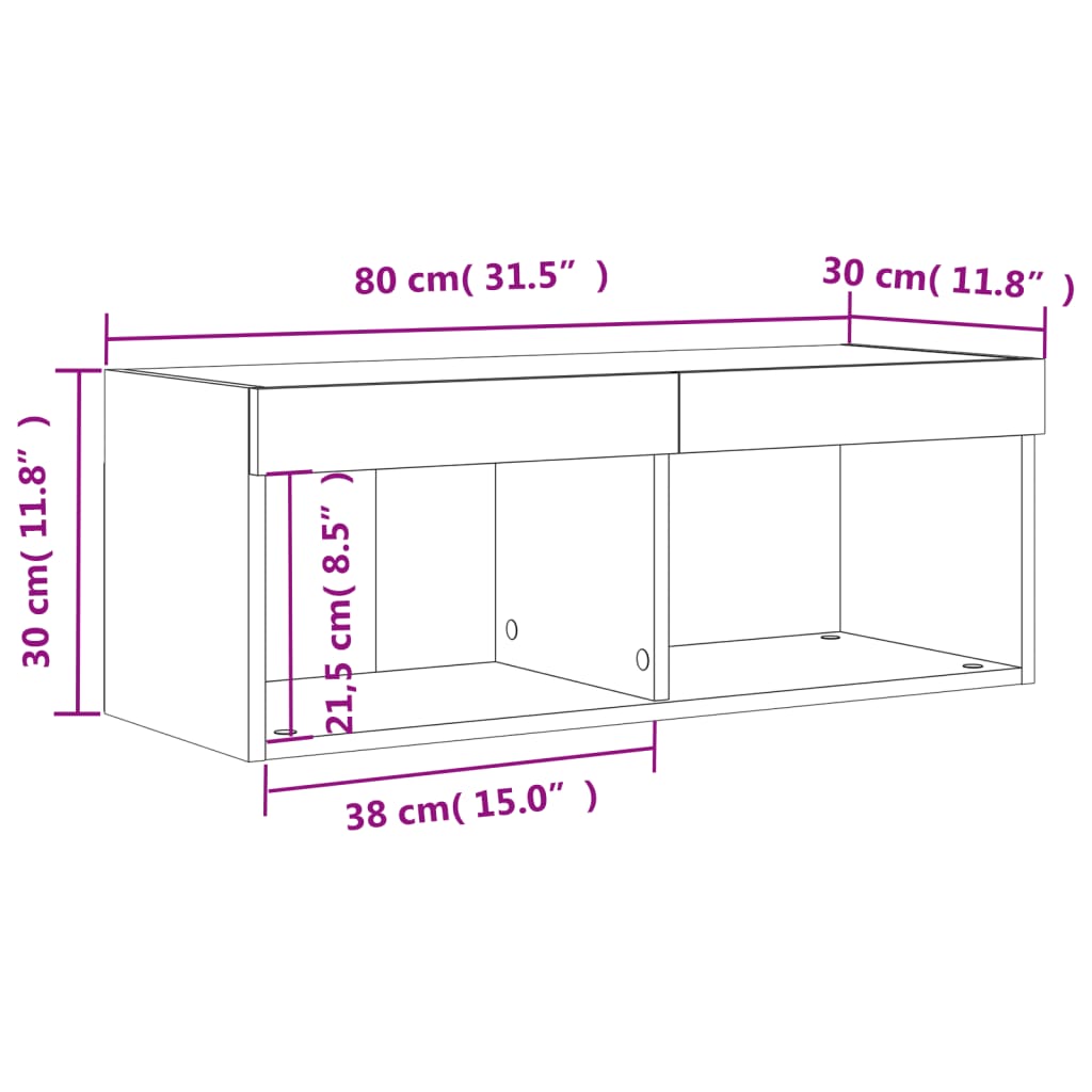 vidaXL Meuble TV avec lumières LED chêne marron 80x30x30 cm