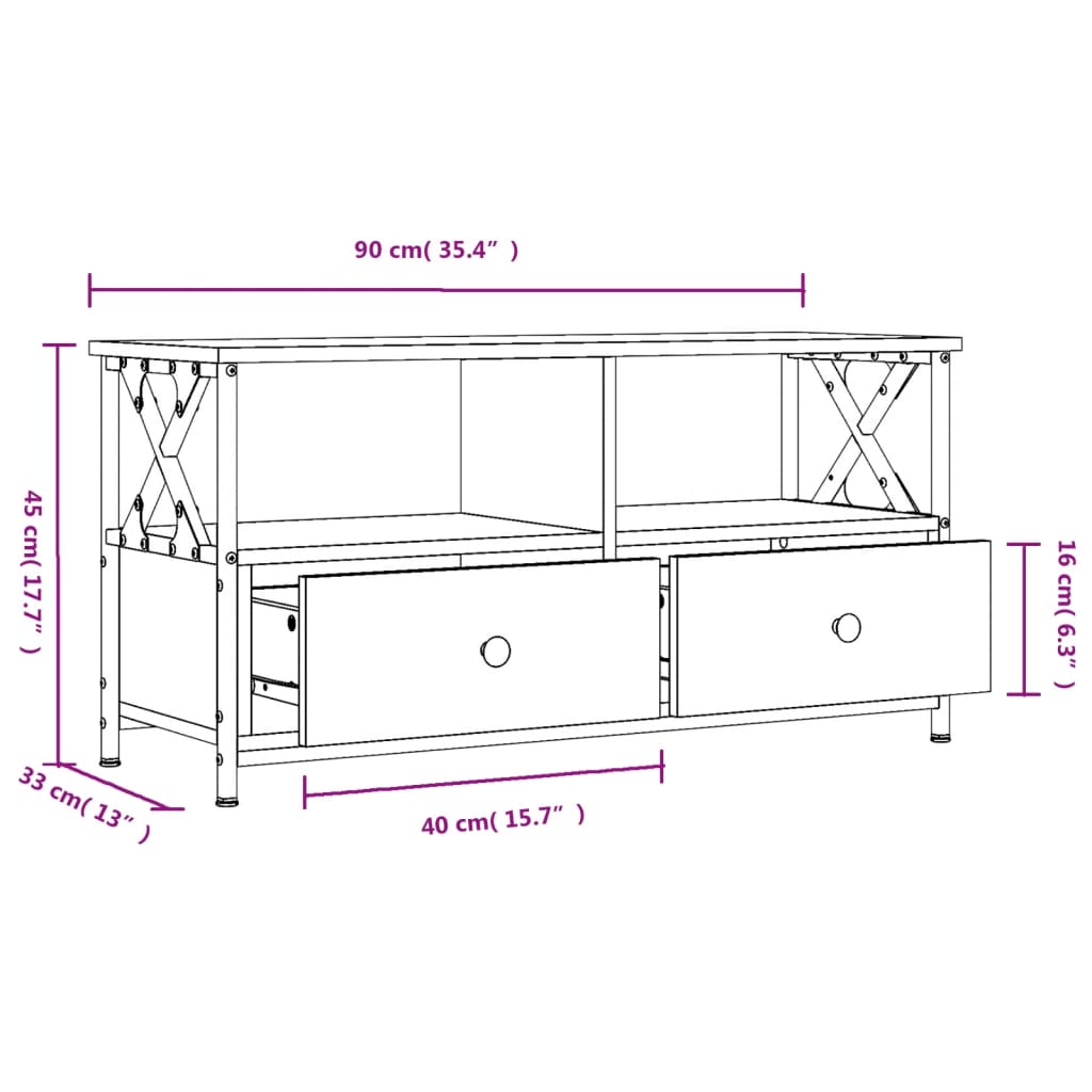 vidaXL Meuble TV noir 90x33x45 cm bois d'ingénierie et fer