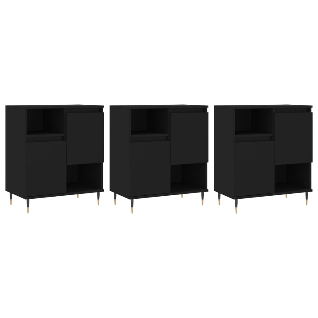 vidaXL Buffets 3 pcs noir bois d'ingénierie