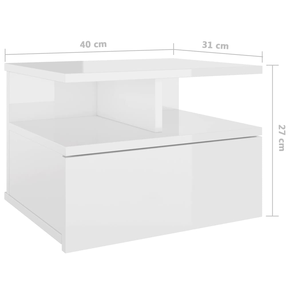 vidaXL Table de chevet flottante Blanc brillant 40x31x27 cm Aggloméré