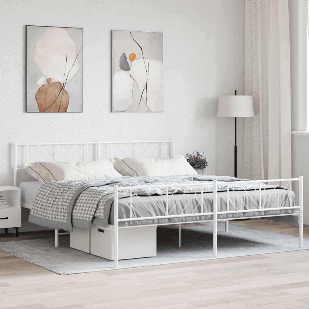 vidaXL Cadre de lit métal sans matelas et pied de lit blanc 200x200 cm