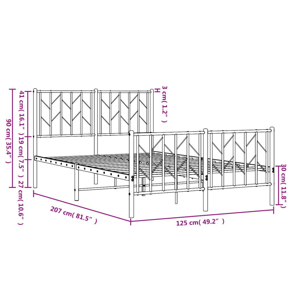 vidaXL Cadre de lit métal sans matelas avec pied de lit noir 120x200cm