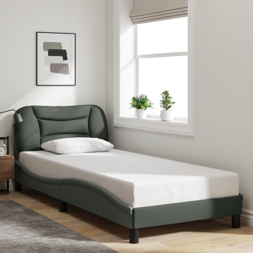 vidaXL Cadre de lit avec lumières LED gris foncé 90x200 cm tissu